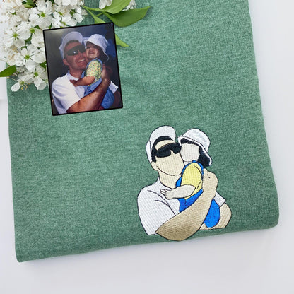 Perfect cadeau voor Vaderdag, geborduurde vaderhoodie met foto, gepersonaliseerde vadersweater met portret van foto, vader en zoon shirt