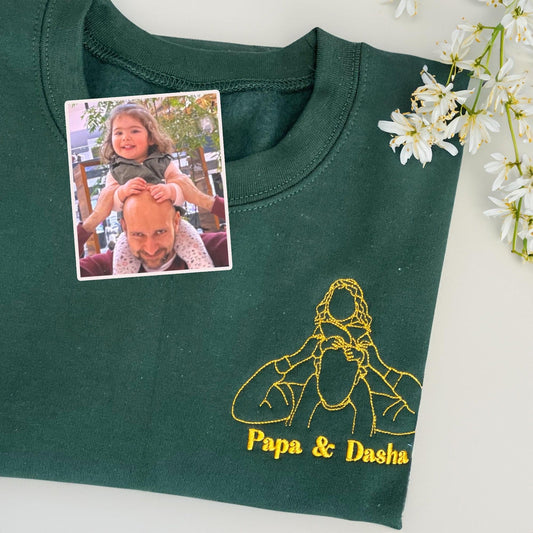 Gepersonaliseerde geborduurde hoodie voor vader en dochter | Gepersonaliseerde sweatshirt voor vader | Hoodie voor vader | Omtrekfoto | Familieportret | Kerstcadeau