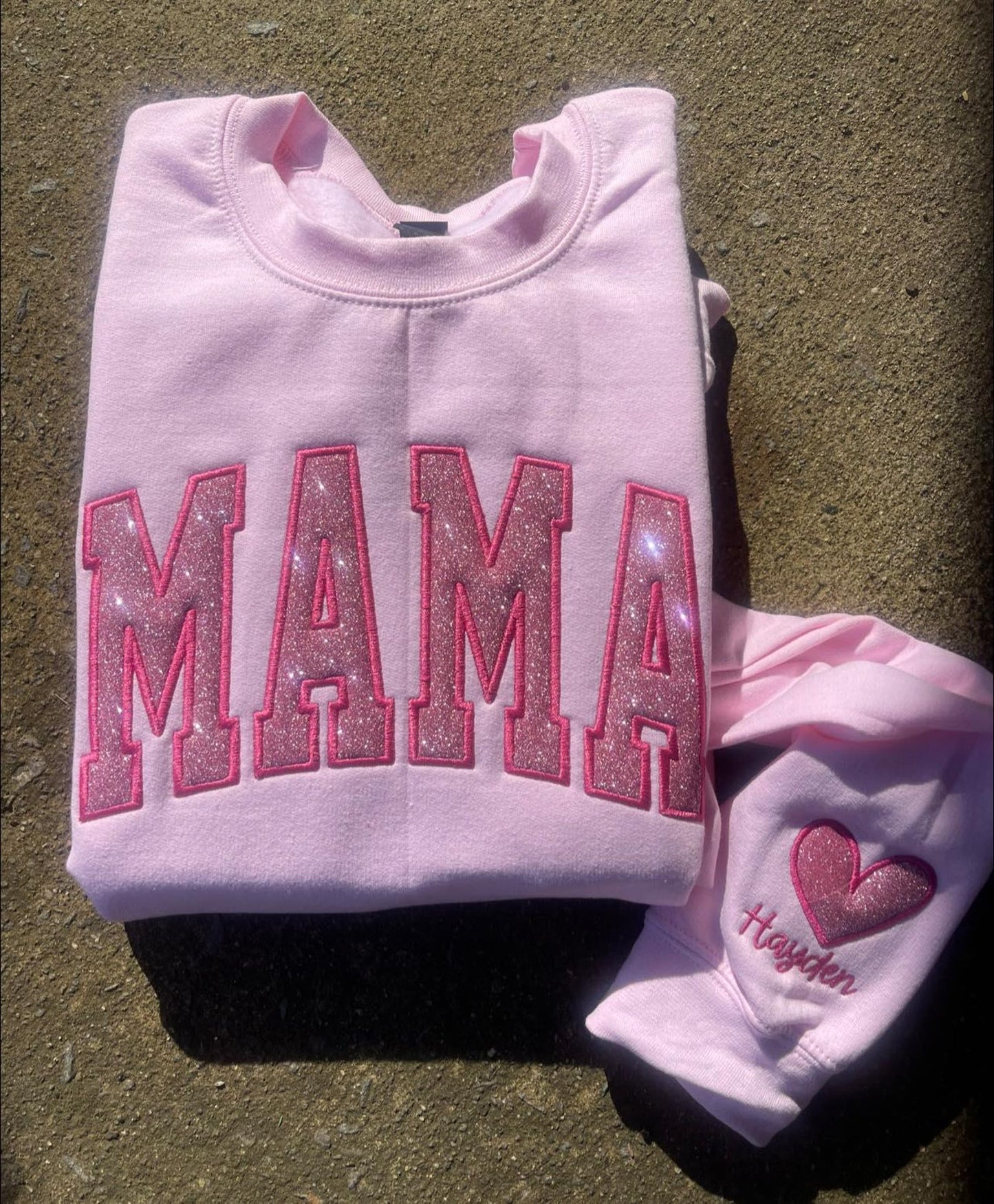 Aangepaste Mama Glitter Applicatie Geborduurde Sweatshirt of Comfort Color Korte Mouw T-shirt