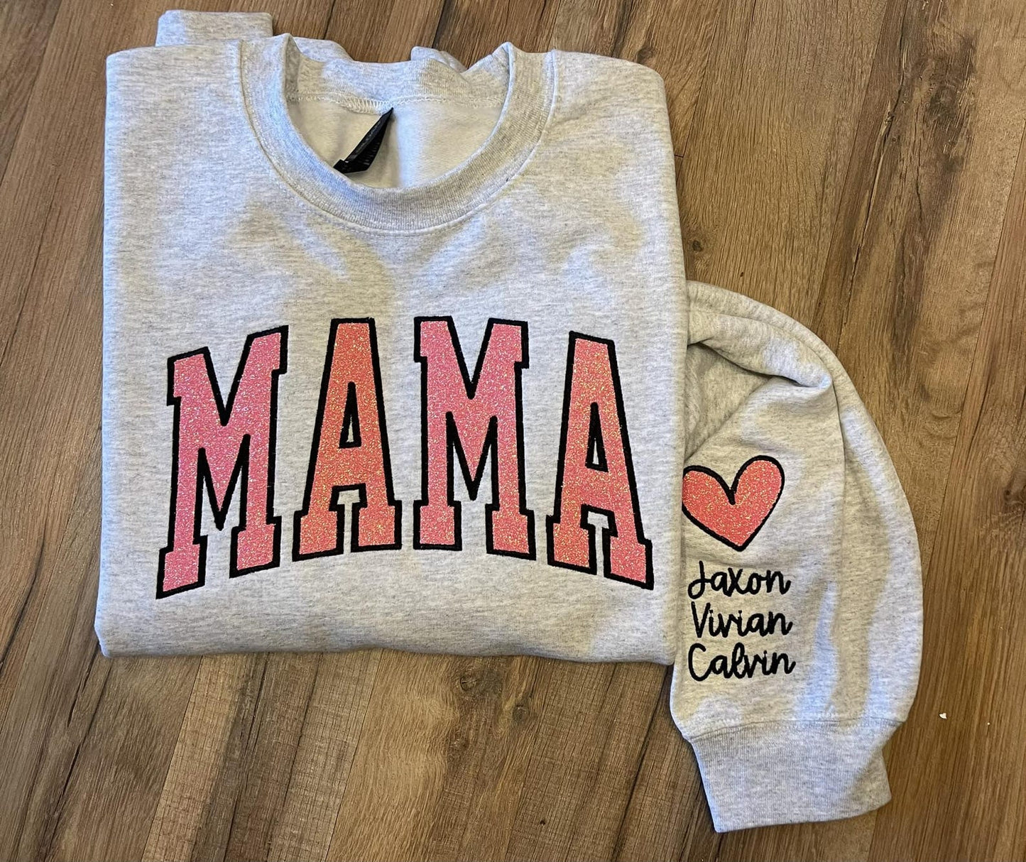 Aangepaste Mama Glitter Applicatie Geborduurde Sweatshirt of Comfort Color Korte Mouw T-shirt