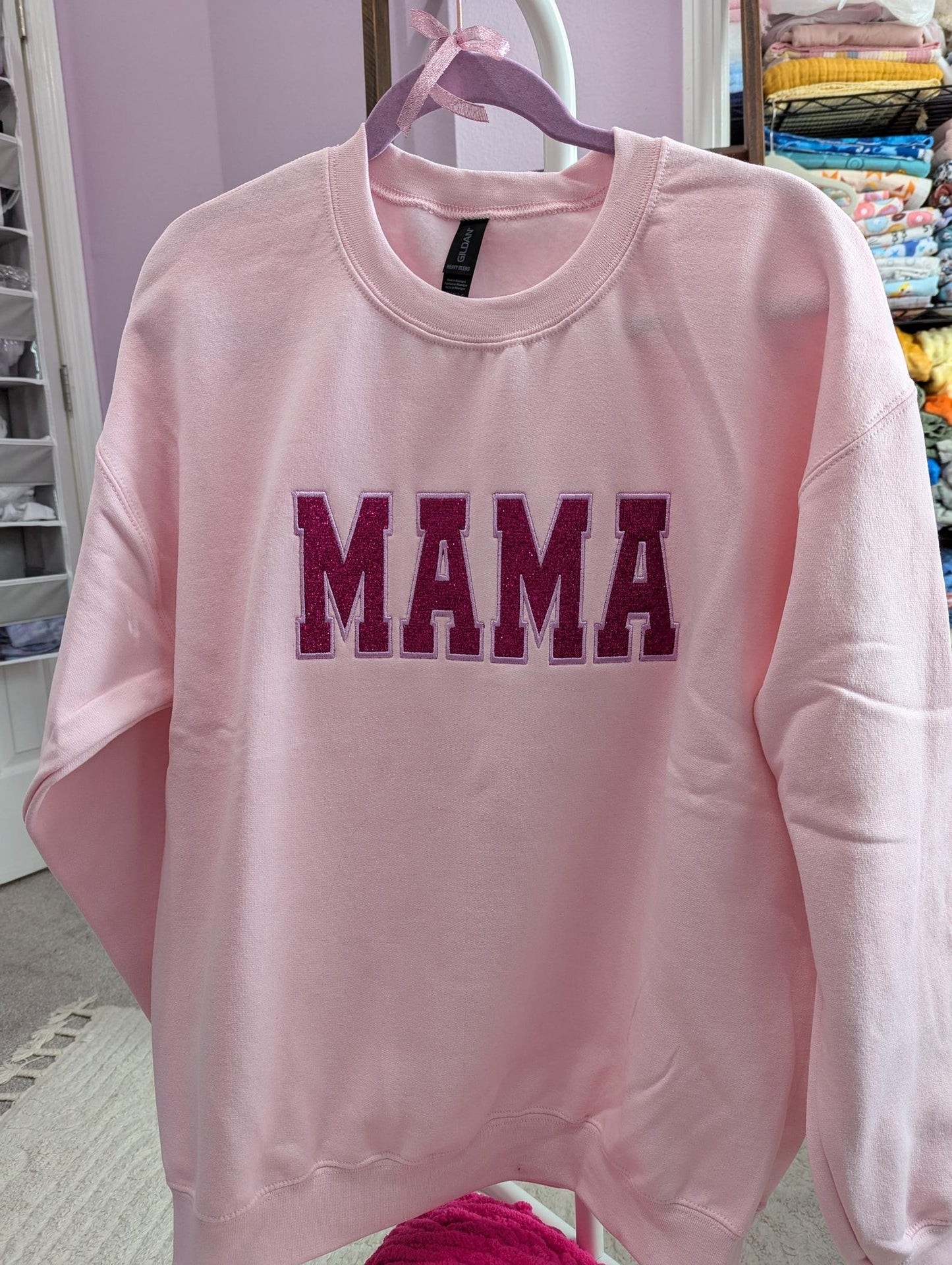 Sw Sparkling Mama Glitter Applicatie Geborduurd Sweatshirt, Aangepaste Glitter Crewneck, Mooie Glitter Mama Geborduurde Trui, Valentijnscadeau