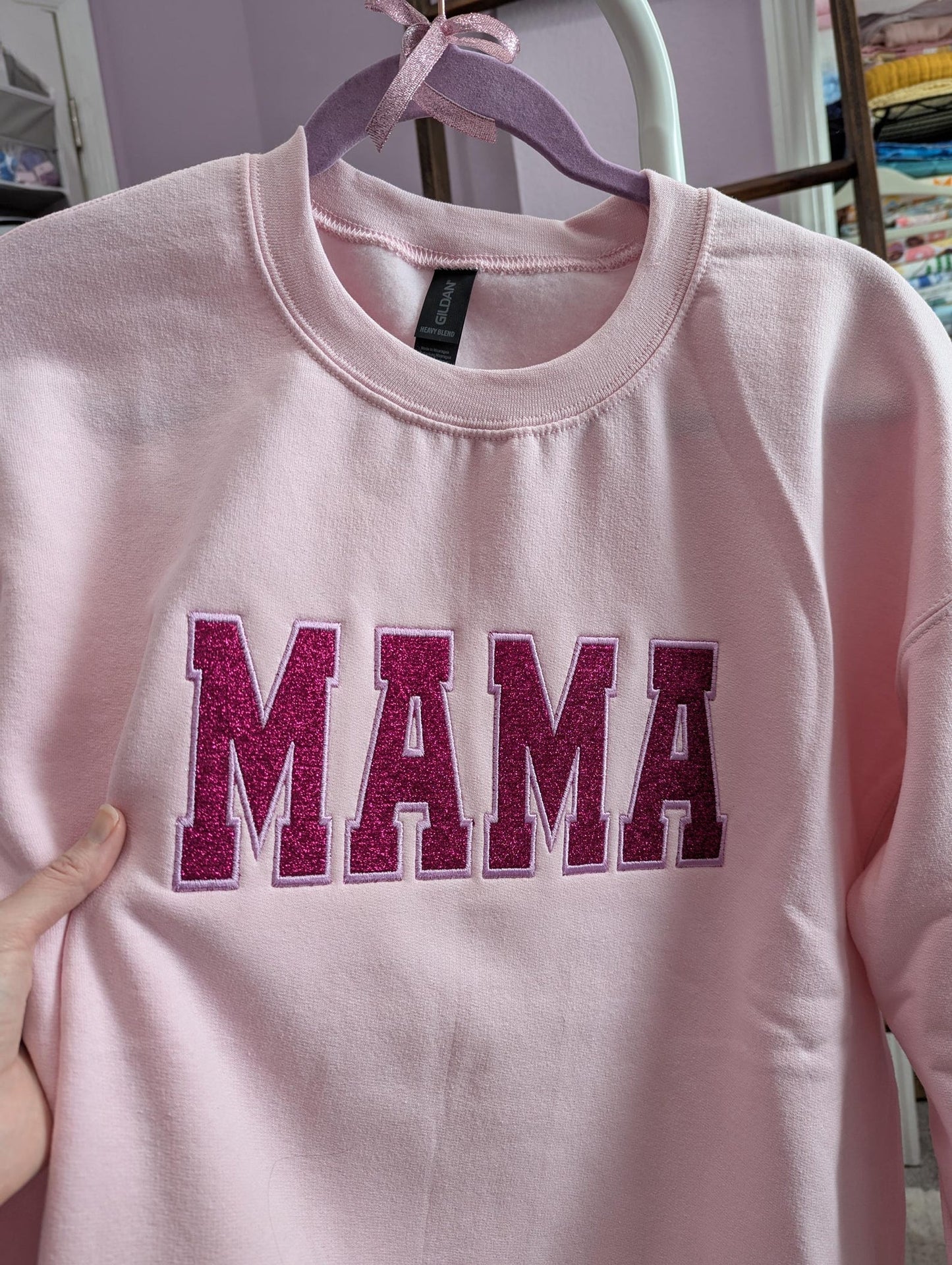 Sw Sparkling Mama Glitter Applicatie Geborduurd Sweatshirt, Aangepaste Glitter Crewneck, Mooie Glitter Mama Geborduurde Trui, Valentijnscadeau