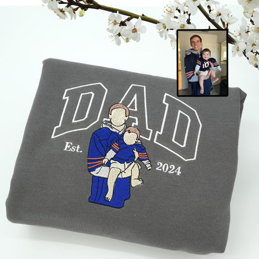 Gepersonaliseerde geborduurde vadersweater met foto | Vaderdag- of verjaardagscadeau voor vader | Gepersonaliseerde vader-zoon hoodie | Portret shirt