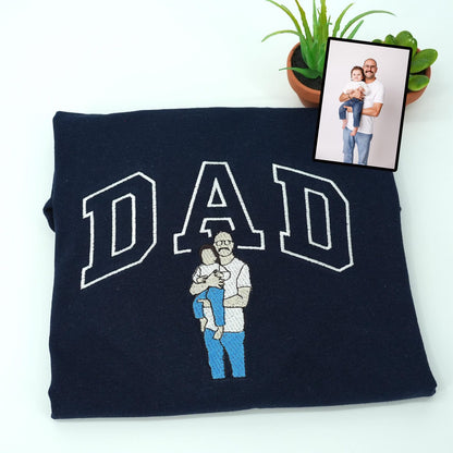 Gepersonaliseerde geborduurde vadersweater met foto | Vaderdag- of verjaardagscadeau voor vader | Gepersonaliseerde vader-zoon hoodie | Portret shirt