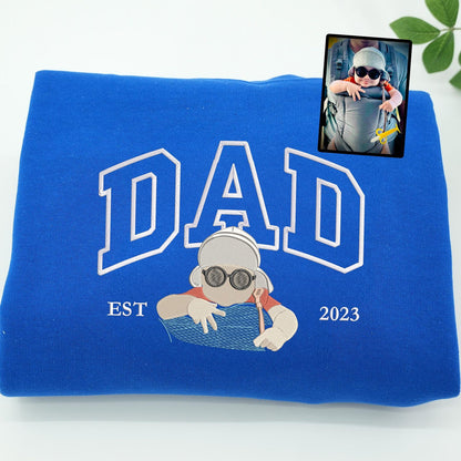 Gepersonaliseerde geborduurde vadersweater met foto | Vaderdag- of verjaardagscadeau voor vader | Gepersonaliseerde vader-zoon hoodie | Portret shirt