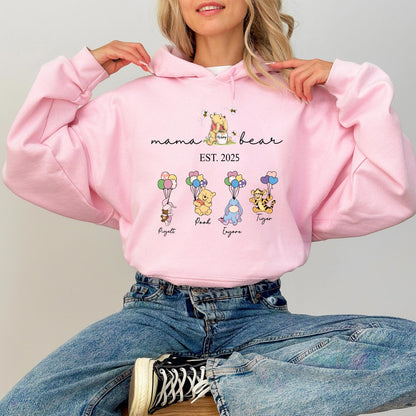 Gepersonaliseerde Mama Beer en Kindernamen Sweatshirt, Gepersonaliseerde Kindernamen Mama Beer Hoodie, Moederdag Trui, Cadeau voor Mama
