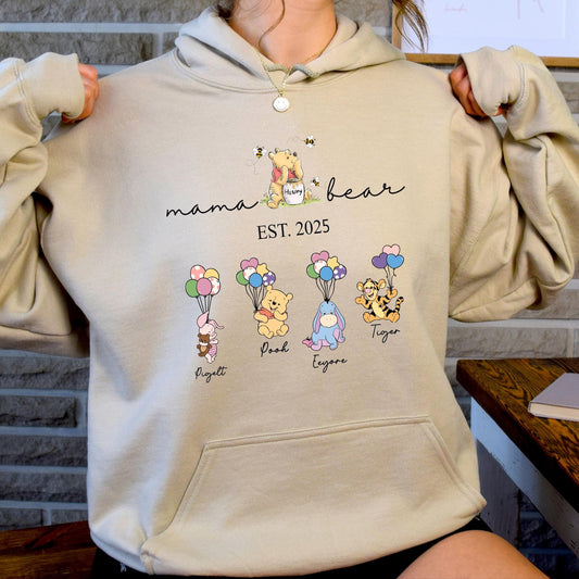 Gepersonaliseerde Mama Beer en Kindernamen Sweatshirt, Gepersonaliseerde Kindernamen Mama Beer Hoodie, Moederdag Trui, Cadeau voor Mama