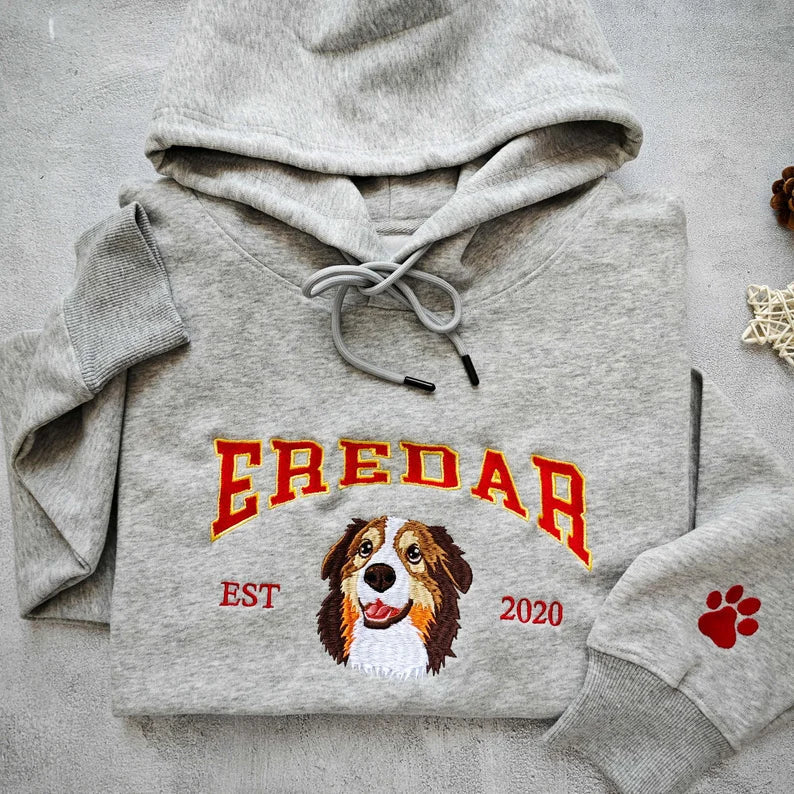 Aangepaste Hond Hoodie, Geborduurde Hondennaam, Gepersonaliseerde Huisdier Gezicht Sweatshirt Van Uw Foto, Varsity Stijl Hoodie, Cadeaus Voor Hondenliefhebbers