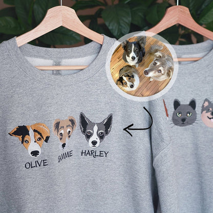 Geborduurd biologisch sweatshirt met huisdierportret | Aangepaste biologische hoodie met huisdierportret