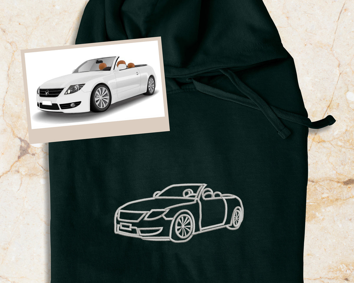 Aangepaste autoportret van foto geborduurde hoodie, gepersonaliseerde autotekening trui, lijntekeningen overzicht auto cadeau hoodie