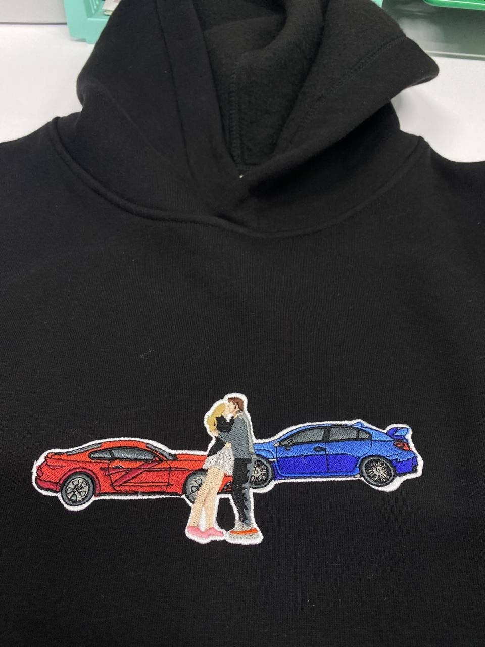 Geborduurde autofoto portret hoodie, geborduurd fotografie sweatshirt met ronde hals