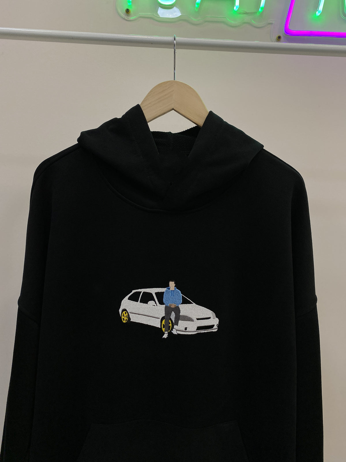 Geborduurde autofoto portret hoodie, geborduurd fotografie sweatshirt met ronde hals