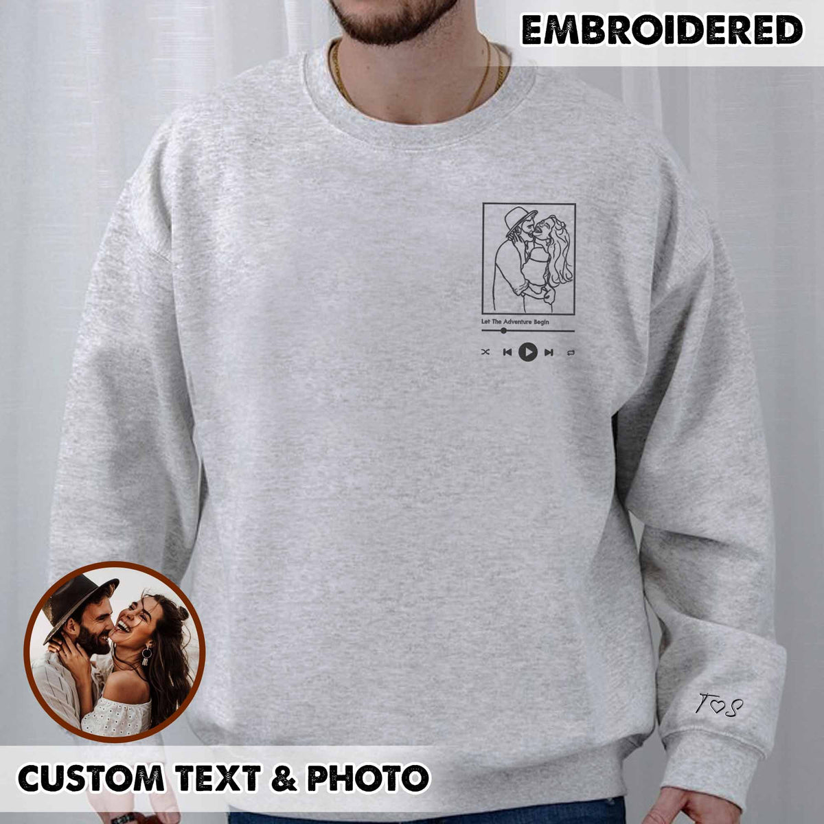 Aangepaste gepersonaliseerde foto portret geborduurd sweatshirt paar hoodie