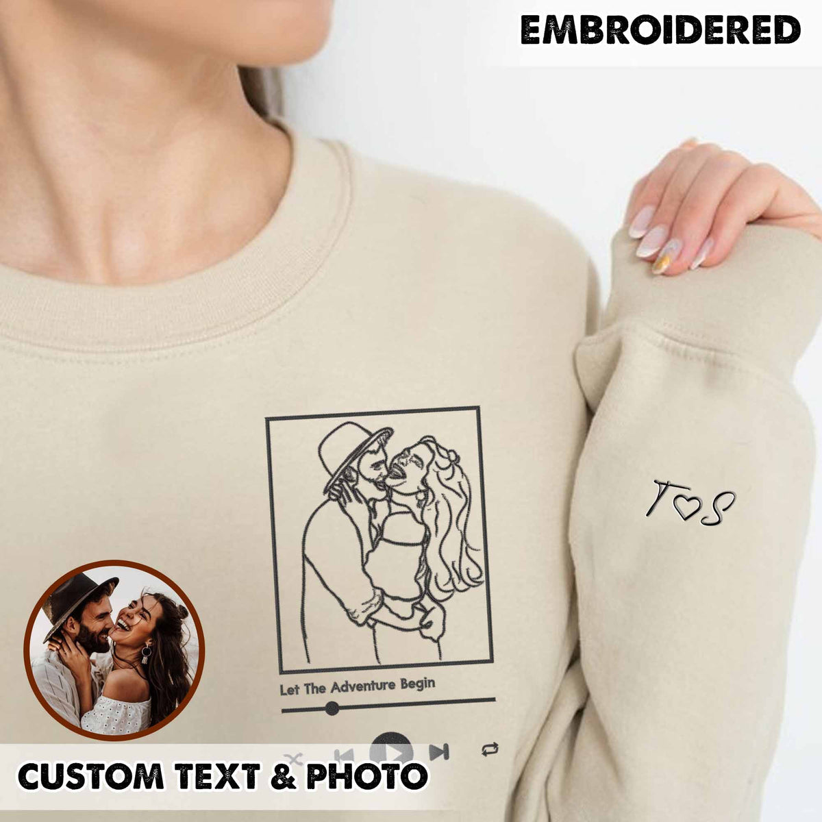 Aangepaste gepersonaliseerde foto portret geborduurd sweatshirt paar hoodie