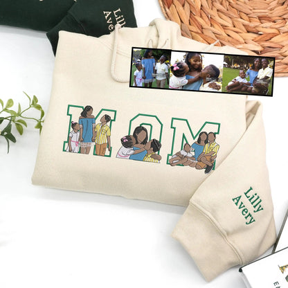 Gepersonaliseerde hoodie met fotoborduurwerk voor mama – Het beste Moederdagcadeau ooit, met liefde gepersonaliseerd.