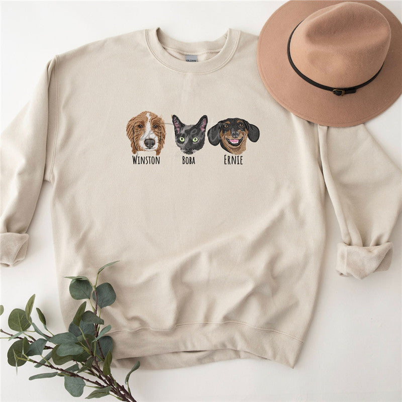 Varsity Gepersonaliseerd Hondengezicht Sweatshirt Van Uw Foto, Aangepaste Hond Papa Sweatshirt Met Geborduurde Hondennaam, Cadeaus Voor Hondenliefhebbers