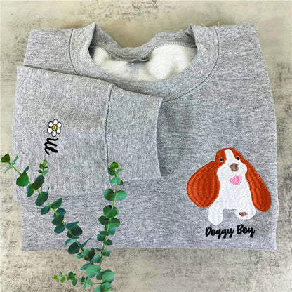 Varsity Gepersonaliseerd Hondengezicht Sweatshirt Van Uw Foto, Aangepaste Hond Papa Sweatshirt Met Geborduurde Hondennaam, Cadeaus Voor Hondenliefhebbers