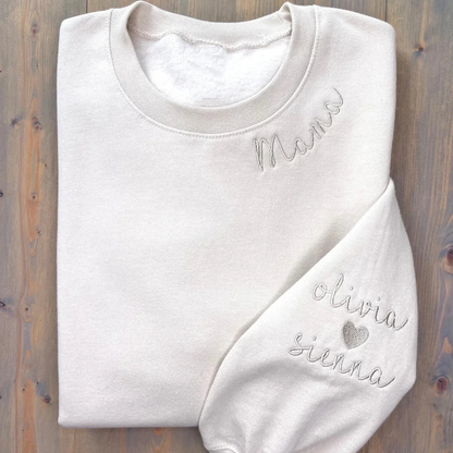 Aangepaste Mama-Sweatshirt Met Kindernaam Op De Mouw, Gepersonaliseerde Mama-Sweatshirt, Cadeau-Mama-Sweatshirt