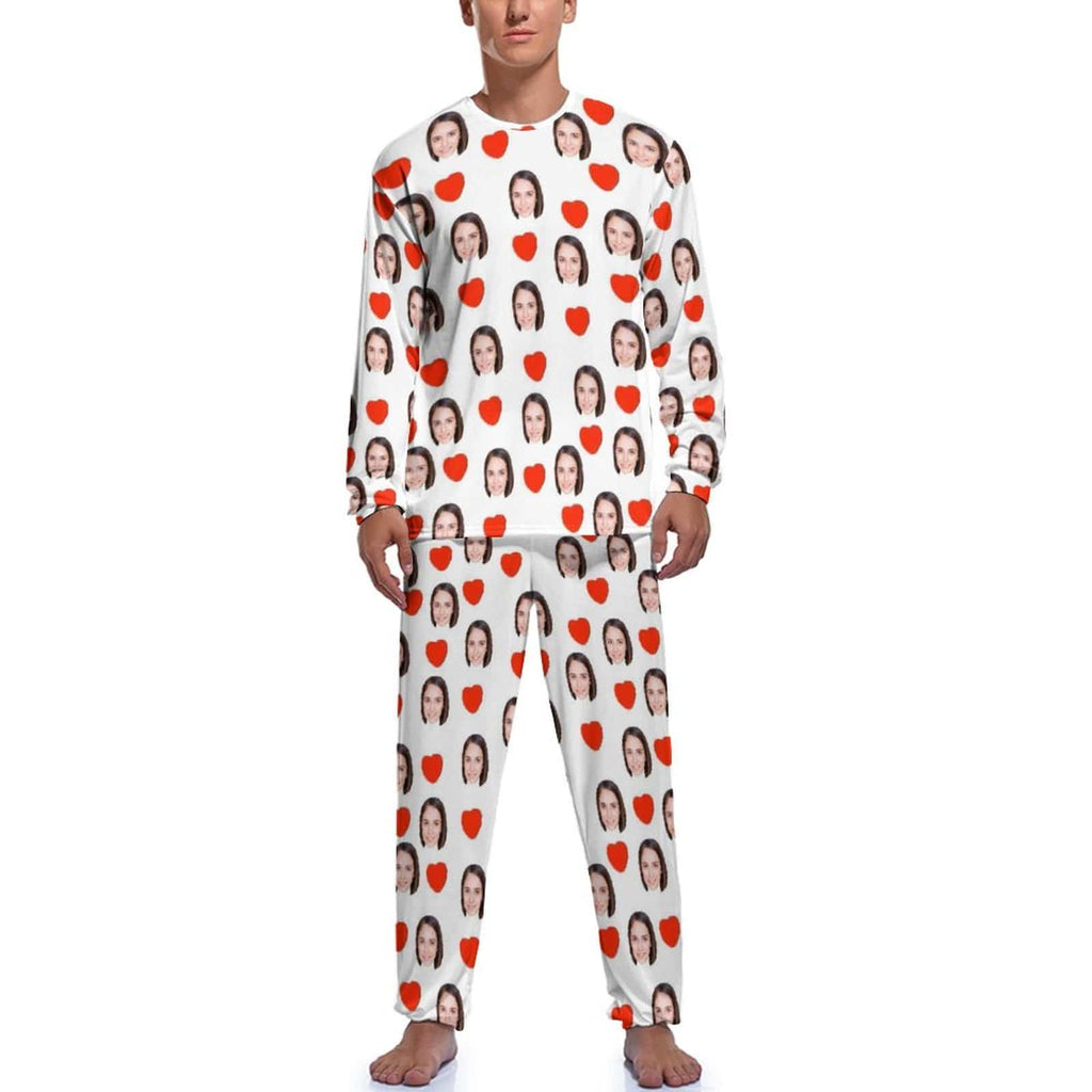 Aangepaste gezicht liefde hart vriendin witte heren pyjama gepersonaliseerde grappige lange mouw nachtkleding voor hem