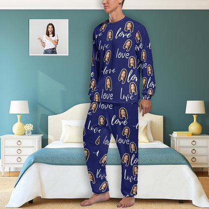 Aangepast gezicht, liefdesbrieven, herenpyjama's, gepersonaliseerde nachtkledingsets met foto, grappige nachtkleding met lange mouwen voor hem