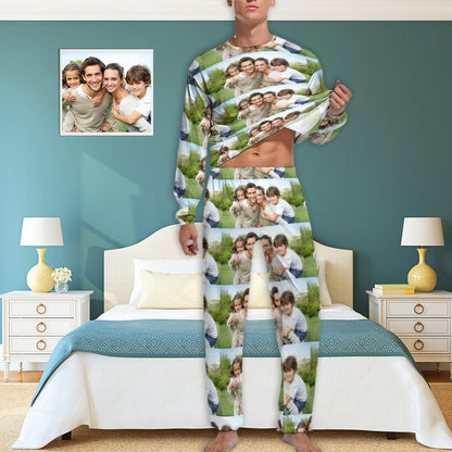 Aangepaste foto papa mama familie heren pyjama gepersonaliseerde foto pyjama set nachtkleding grappige nachtkleding met lange mouwen