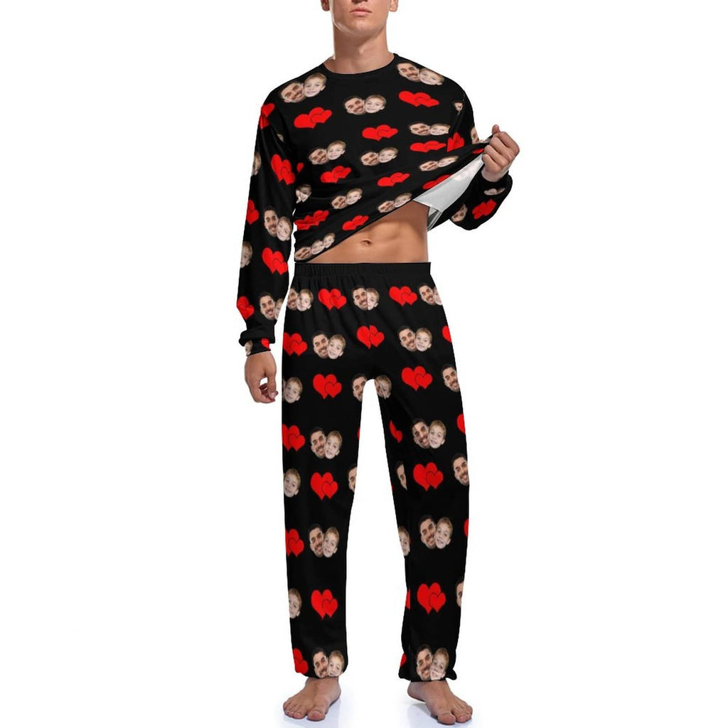 Vader's foto pyjama aangepaste gezicht papa liefde kinderen liefde hart mannen pyjama gepersonaliseerde pyjama set grappige lange mouw nachtkleding