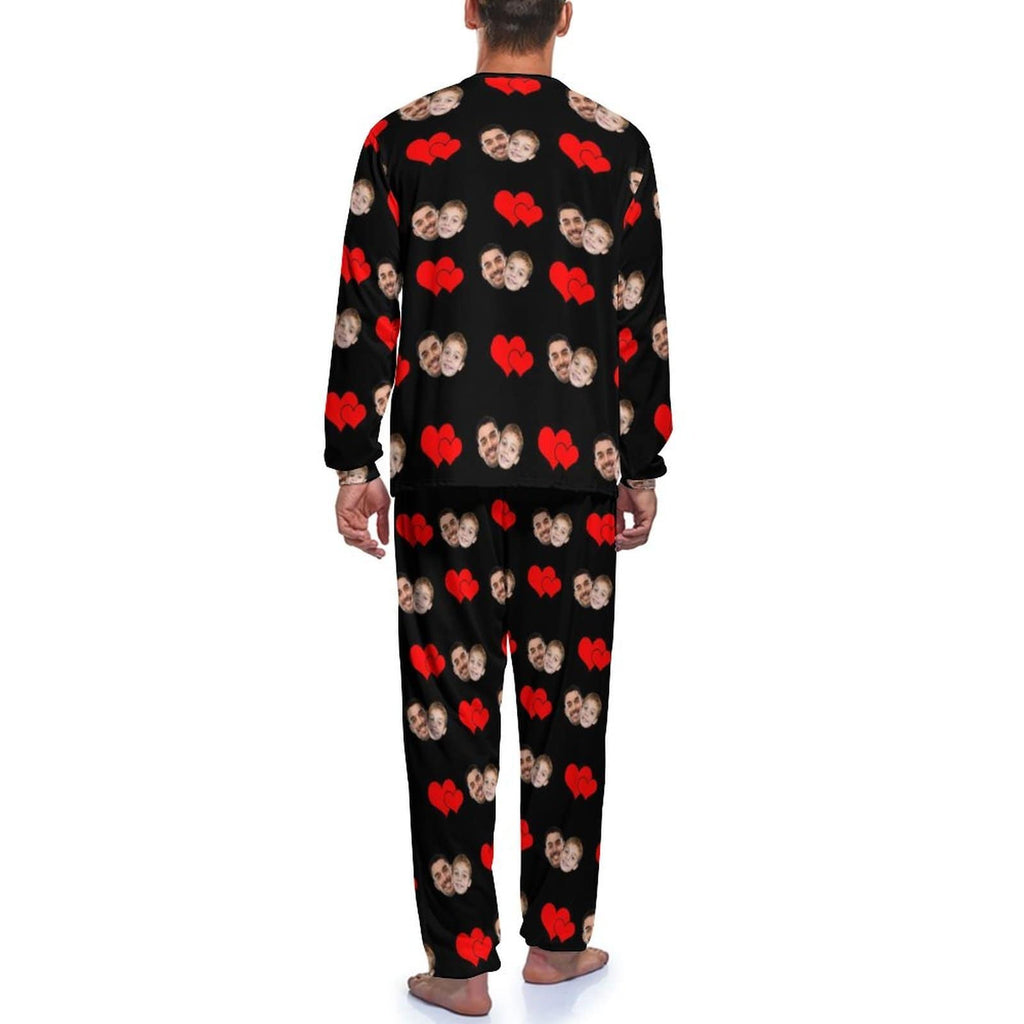 Vader's foto pyjama aangepaste gezicht papa liefde kinderen liefde hart mannen pyjama gepersonaliseerde pyjama set grappige lange mouw nachtkleding