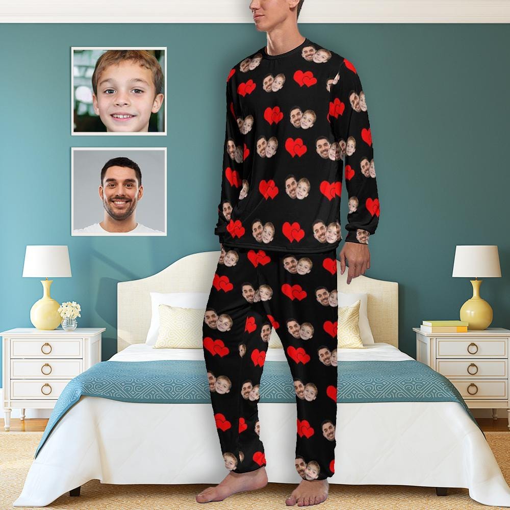 Vader's foto pyjama aangepaste gezicht papa liefde kinderen liefde hart mannen pyjama gepersonaliseerde pyjama set grappige lange mouw nachtkleding