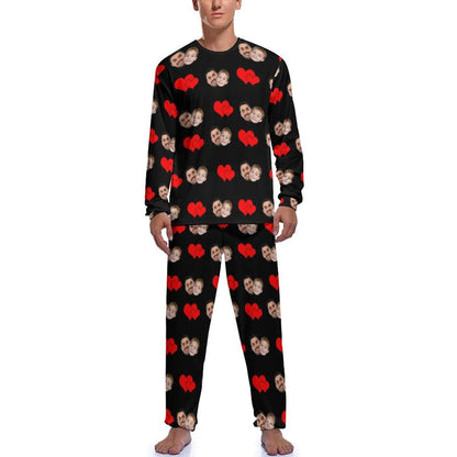 Vader's foto pyjama aangepaste gezicht papa liefde kinderen liefde hart mannen pyjama gepersonaliseerde pyjama set grappige lange mouw nachtkleding