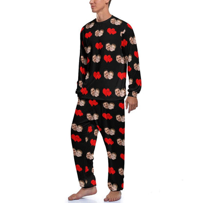 Vader's foto pyjama aangepaste gezicht papa liefde kinderen liefde hart mannen pyjama gepersonaliseerde pyjama set grappige lange mouw nachtkleding