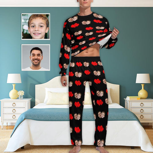 Vader's foto pyjama aangepaste gezicht papa liefde kinderen liefde hart mannen pyjama gepersonaliseerde pyjama set grappige lange mouw nachtkleding