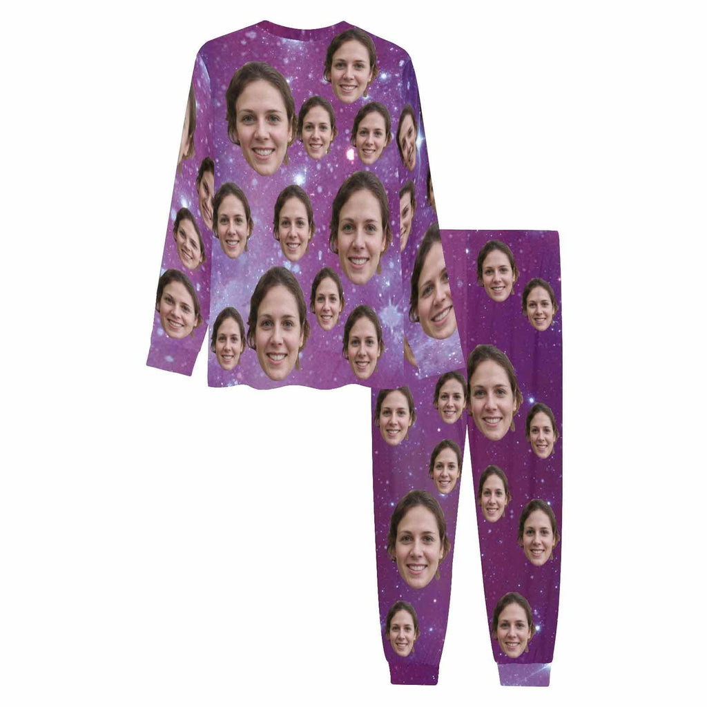 Paarse Loungewear Custom Face Paarse Sterrenhemel Nachtkleding Gepersonaliseerde herenpyjamaset met all-over print