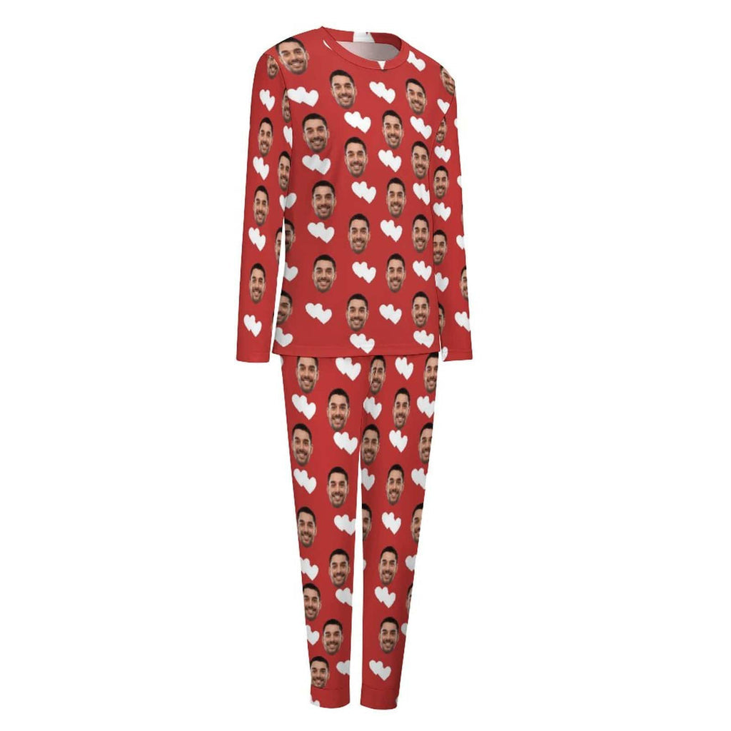 Aangepaste vriendje gezicht liefde hart kerstmuts pyjama nachtkleding gepersonaliseerde vrouwen ronde hals pyjama set