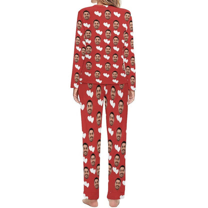 Aangepaste vriendje gezicht liefde hart kerstmuts pyjama nachtkleding gepersonaliseerde vrouwen ronde hals pyjama set