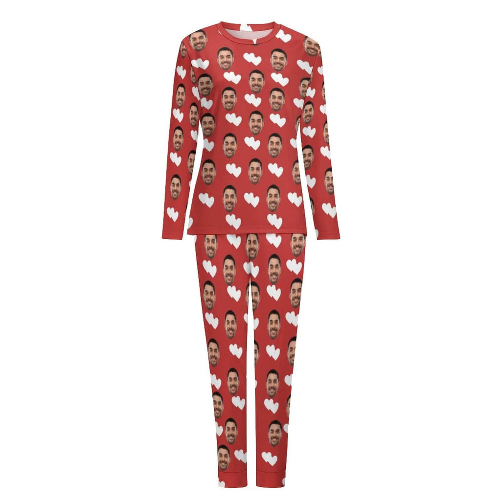 Aangepaste vriendje gezicht liefde hart kerstmuts pyjama nachtkleding gepersonaliseerde vrouwen ronde hals pyjama set