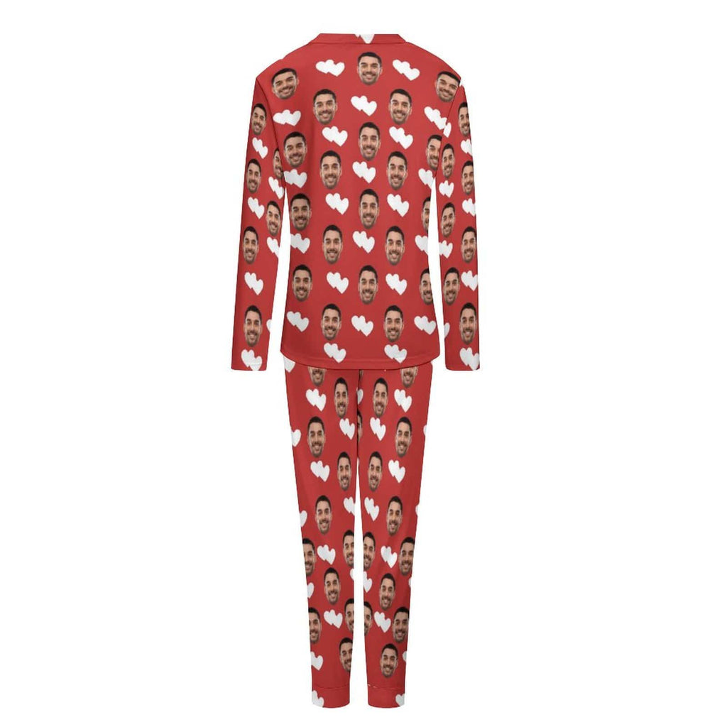 Aangepaste vriendje gezicht liefde hart kerstmuts pyjama nachtkleding gepersonaliseerde vrouwen ronde hals pyjama set