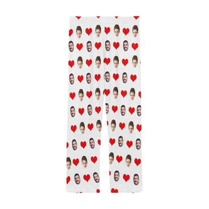 Lange pyjamabroek met aangepast gezicht en rood liefdeshart, gepersonaliseerde pyjamafeest-nachtkleding voor heren