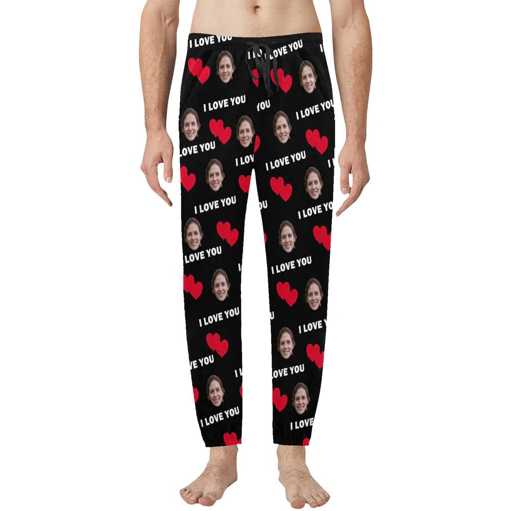 Aangepaste I Love You lange pyjamabroek gepersonaliseerde pyjamafeestnachtkleding voor heren