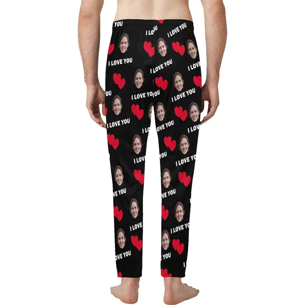 Aangepaste I Love You lange pyjamabroek gepersonaliseerde pyjamafeestnachtkleding voor heren