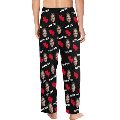 Aangepaste I Love You lange pyjamabroek gepersonaliseerde pyjamafeestnachtkleding voor heren