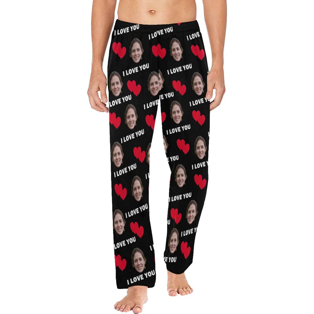 Aangepaste I Love You lange pyjamabroek gepersonaliseerde pyjamafeestnachtkleding voor heren