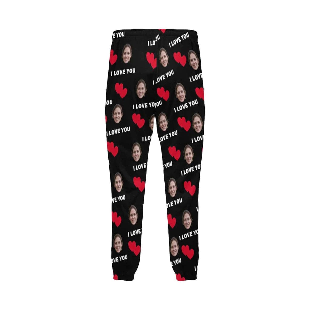 Aangepaste I Love You lange pyjamabroek gepersonaliseerde pyjamafeestnachtkleding voor heren