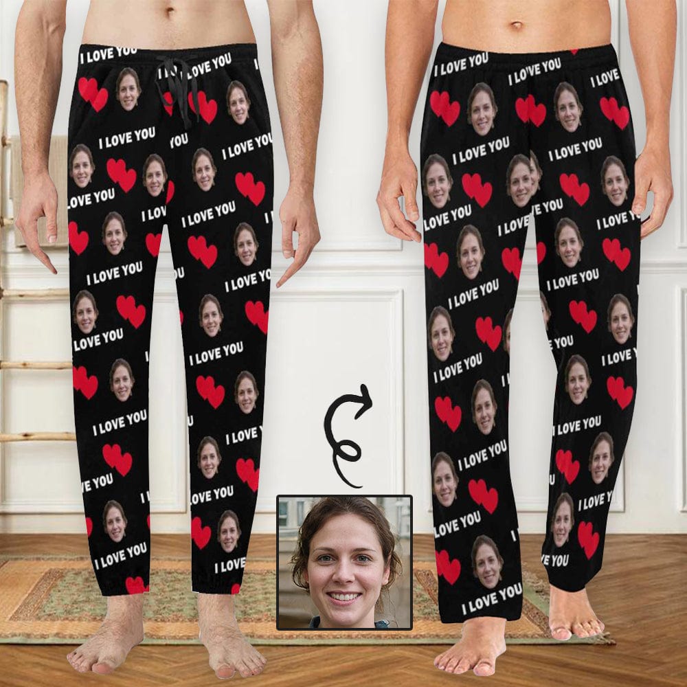 Aangepaste I Love You lange pyjamabroek gepersonaliseerde pyjamafeestnachtkleding voor heren