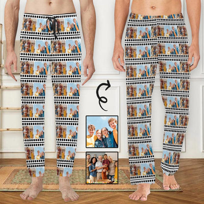 Lange pyjamabroek met aangepaste foto en naadloze afbeeldingen, gepersonaliseerde pyjamafeestnachtkleding voor heren