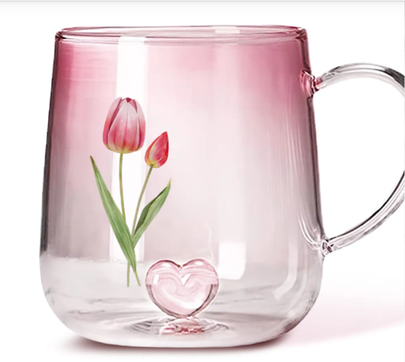 Gepersonaliseerde Roze Glazen Mok Met Kleurverloop – Jouw Geboortebloem & Naam Cadeau