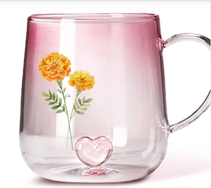 Gepersonaliseerde Roze Glazen Mok Met Kleurverloop – Jouw Geboortebloem & Naam Cadeau