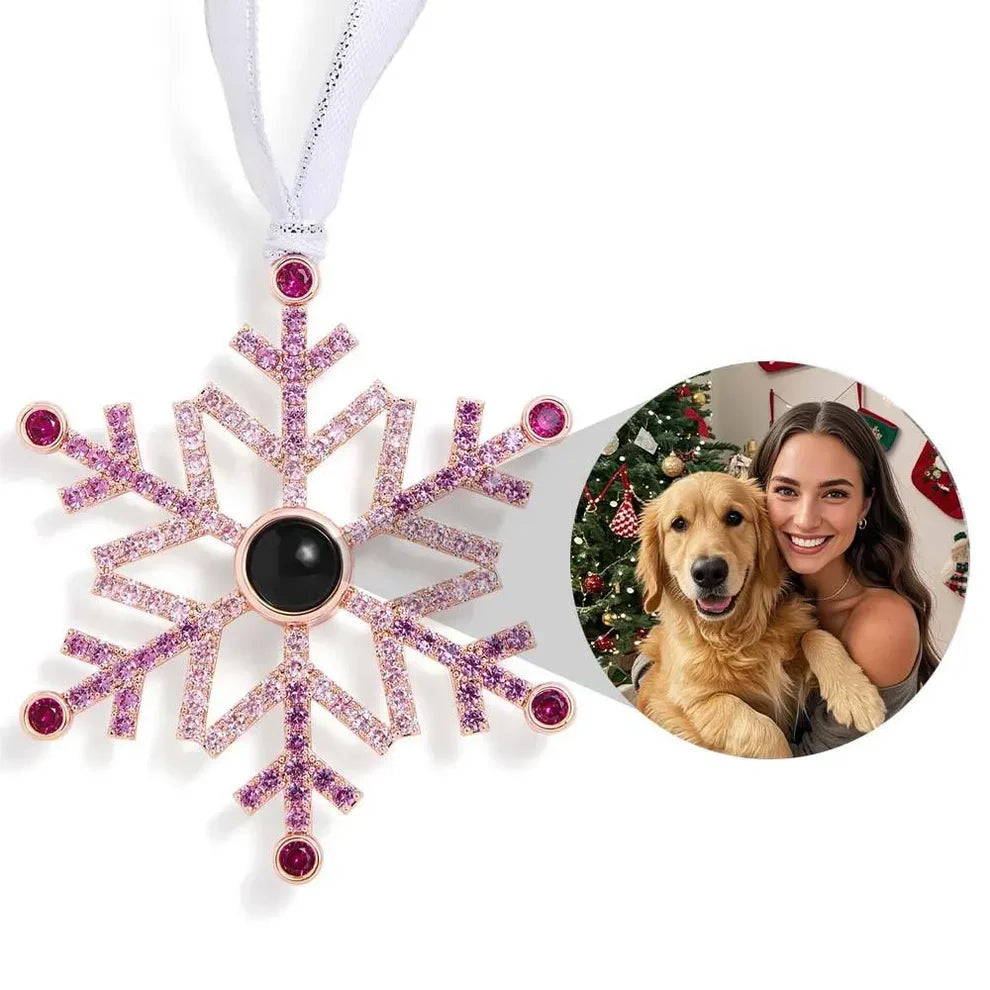 Gepersonaliseerde projectieornament, aangepaste foto, sneeuwvlok, kerstornament, geschenken