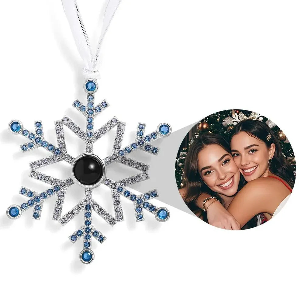 Gepersonaliseerde projectieornament, aangepaste foto, sneeuwvlok, kerstornament, geschenken